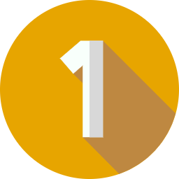 Number '1' in white on a yellow circle with a brown shadow