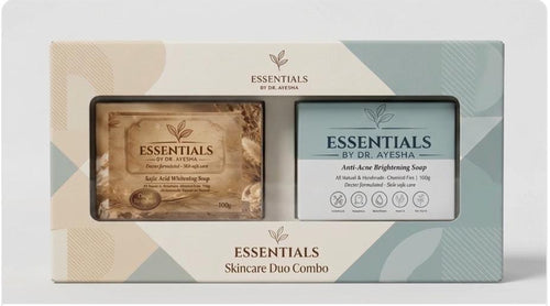 Essentials skincare duo combo with soap and bar on a light gray background