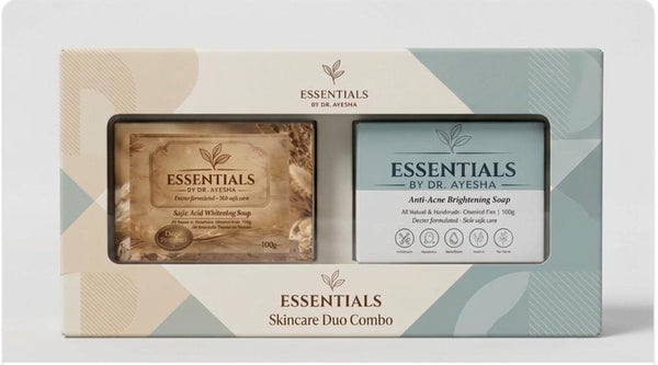 Essentials skincare duo combo with soap and bar on a light gray background